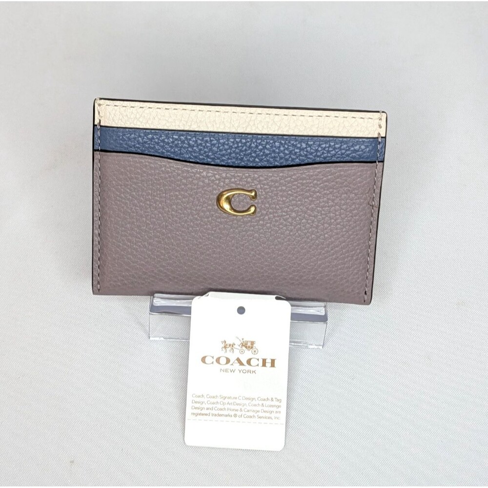Coach Slim Flat Leather Card Case Wallet - Colorblock Ash Multi, NWT